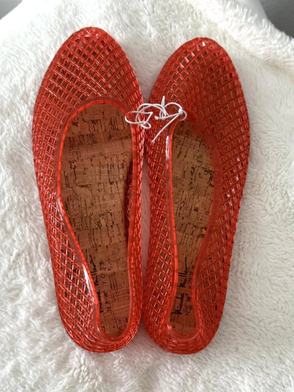 Nicole Miller NY Women's Jelly Flats Sandals Red Mesh Cork Insole Size 8 US New